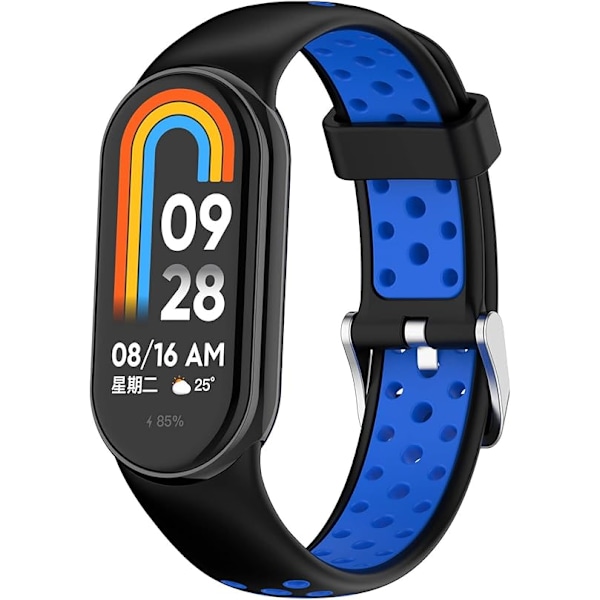 Smartwatcharmband Kompatibel med Xiaomi Mi Band 8, Silikonarmband, Ersättningsarmband, Armbandsslinga, Tillbehör black blue