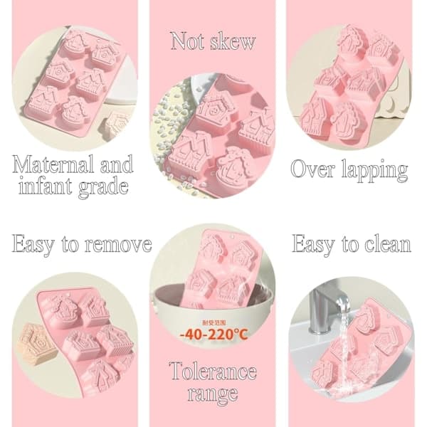 (2-pack) Jul Silikonformar Pepparkakshusformar Non-Stick Silikonformar för Bakning Rosa Geléformar Choklad