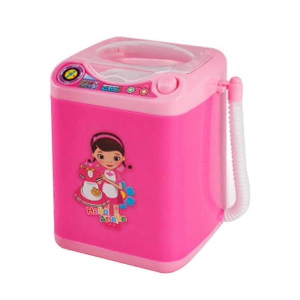 Mini Sminkborstrengörare Enhet Simulering Automatisk Rengörings Tvättmaskin för Svamp och Puderpuff Leksak Pink
