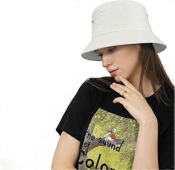 Bucket Hat Unisex Solhatte Ensfarvede til Mænd Kvinder White