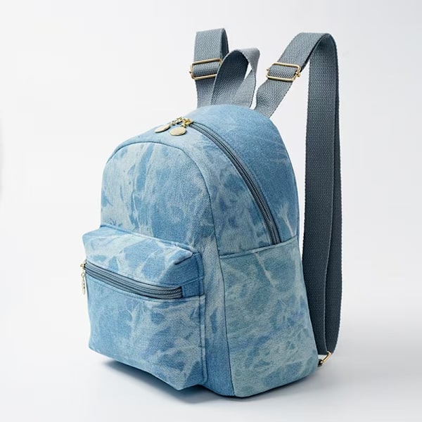 Retro denimryggsäck, mångsidig skolryggsäck för damer i skogsstil, fräsch och enkel högkvalitativ damryggsäck Blue