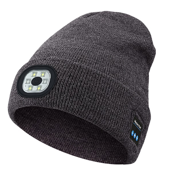 Bluetooth Beanie Hat med Lys Unisex Genopladelig LED Beanie Tekniske Gaver Gray