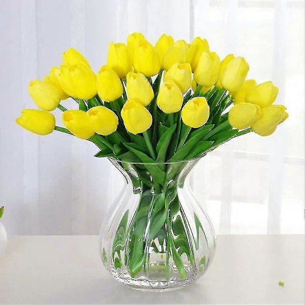 10 stk. Fantastisk Realistisk Touch PU Kunstig Tulipanbukett Med Stilk - Gul yellow