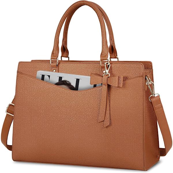 Stor Dame Håndtaske 15,6 Tommer Laptop Taske PU Læder Skoletaske Vandtæt Tote Taske Shopper Skuldertaske Marrón