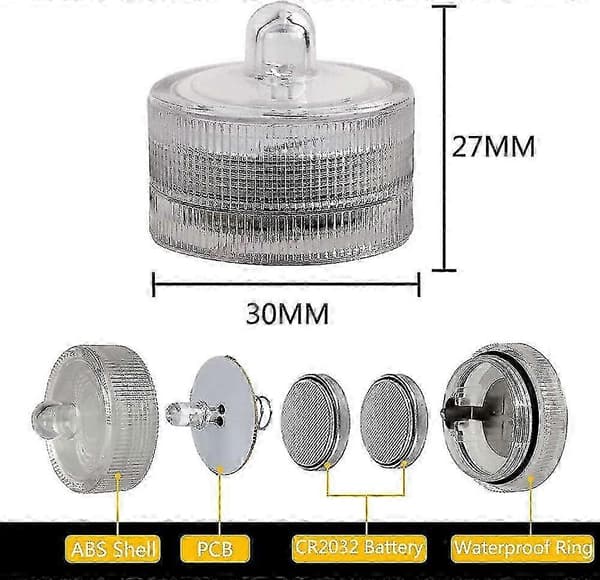 24 stk. Vanntette Runde Mini LED Telys Undervannslys Warm White