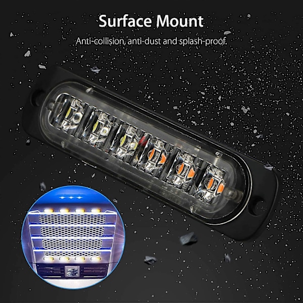 4-pak Motorisering Blinkende Lys og Tilbehør - Ultra Slim Blå 6 LED Strobelys - LED Lysbjælke Mini Emergency Lysbjælke 18 Blinkende Tilstande 12V-24