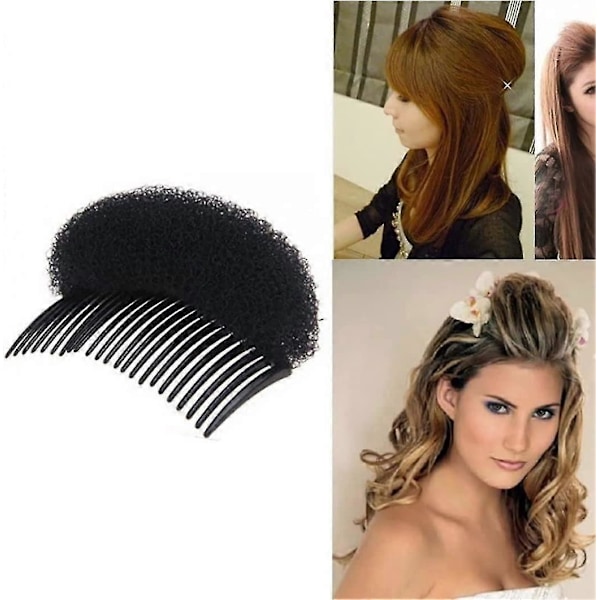 Hårkam med pannelugg, Bump It Up Volum Hårstyling Klips Bun Maker Hårinnsettingsverktøy for umiddelbar frisyre (2 stk, svart)