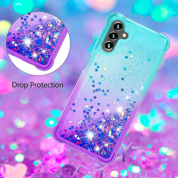 Quicksand-serie passer for Samsung Galaxy A54 5g støtsikker TPU bakdeksel med gradient quicksand flytende glitter mobiltelefonveske Sky Blue   Purple