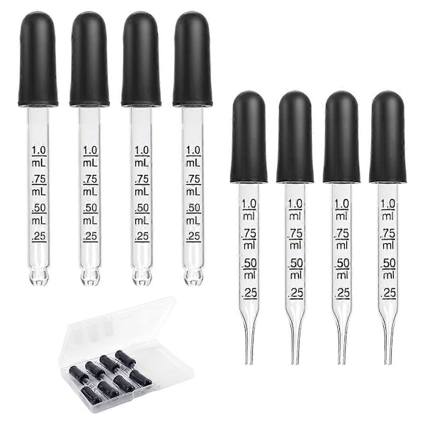 8 kpl 1 ml Pipetti, Lasipipetti Mittamerkinnöillä Pipetit Kumipäällä Lasipipetti Lääkkeille