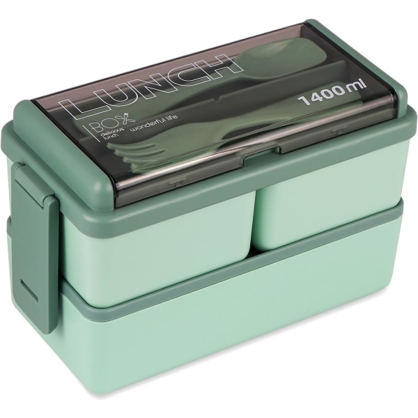 Aikuisten Lounasrasia, 49OZ Bento-laatikko Pinottava, Vuotamaton Aikuisten Bento-laatikko Irrotettavilla Osastoilla, Bento-laatikko Lounasrasia Green