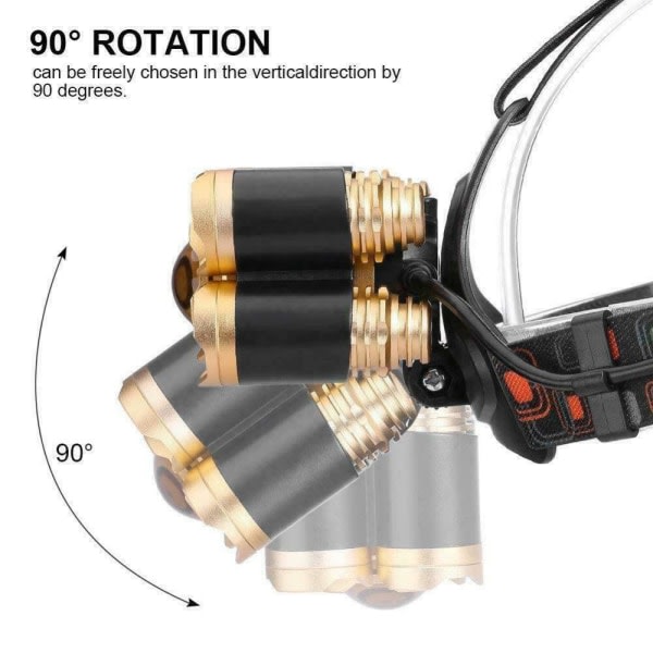 Tehokas otsalamppu 5x T6 LED:llä, paristot + 12V laturi + auto, musta