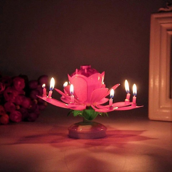 Roterende Musikk Lotus Kake Lys Bursdagsfest Magisk Blomsterblomst Lys rask yellow