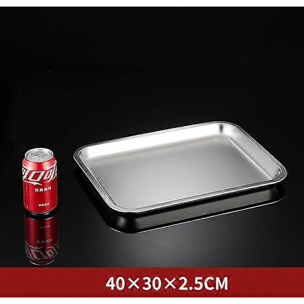 304 rustfritt stålbrett, rektangulær ren flat bunn firkantet plate, kommersiell kjøkken bakefiskplate, fortykket dampet risplate Z-style L40 W30  H2flat bottom
