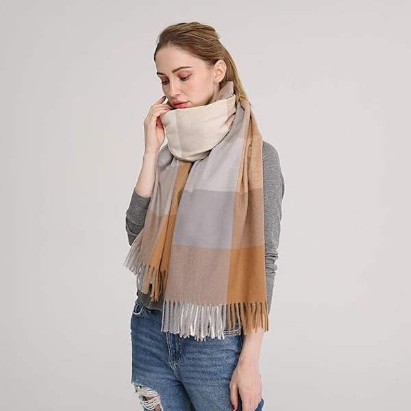 1 stk. Blød Kvinde Cashmere Uld Sjal Stor Pashmina Shawl og Wrap Varmt Stole Tæppe Khaki