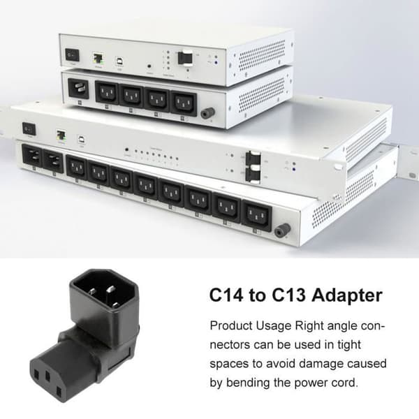 2 C14 til C13 90° strømadaptere - 250V 10A - IEC320