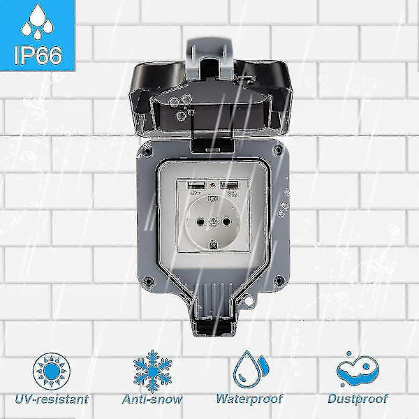 Säänkestävä USB-pistorasia ulkokäyttöön - Puutarha IP66-pistorasia