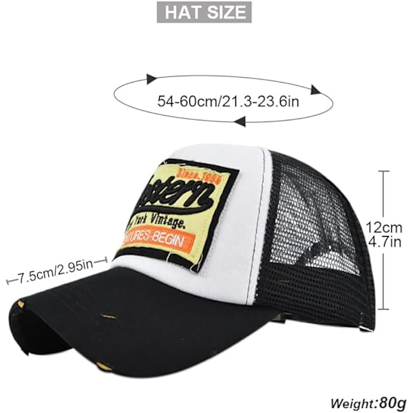 Vintage Broderad Halv Mesh Baseballkeps, Tvättad Denim, Bomulls Truckerkeps, Justerbar, Unisex Negro
