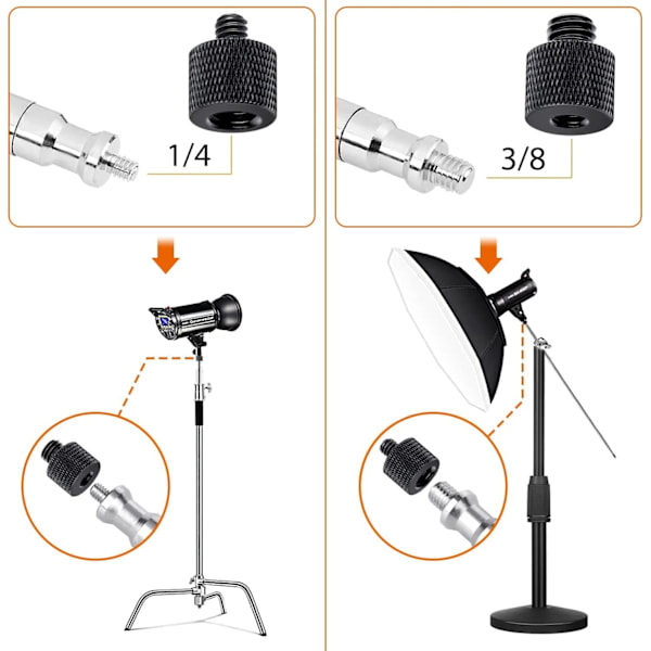 Kamera Avatar Skrue Adapter 2 STK Tråd 3/8 til 1/4 Han Adapter og 1/4 Han til 3/8 Hun Adapter Sæt til Mikrofonstativ Kamera Montering Skærm