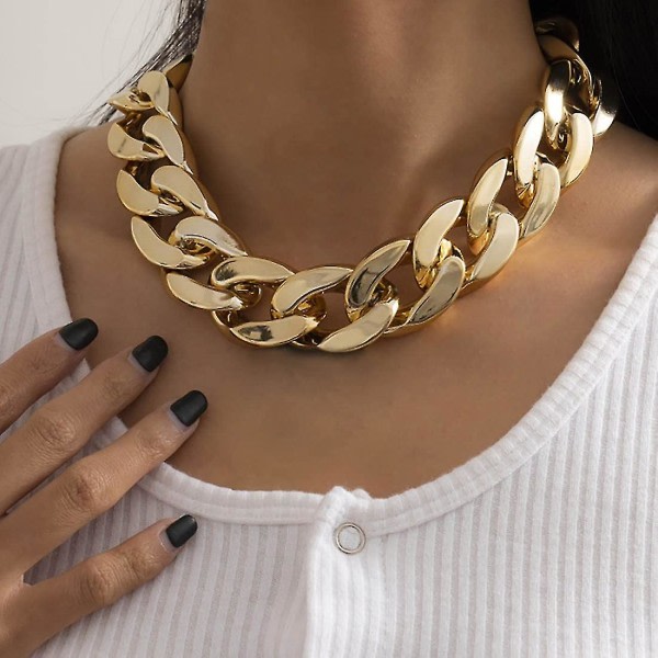 Punk Cuban Link Chain Choker Halsband Guld Light Chunky Oval Chain Link Halsband Statement Hip Hop Smycken