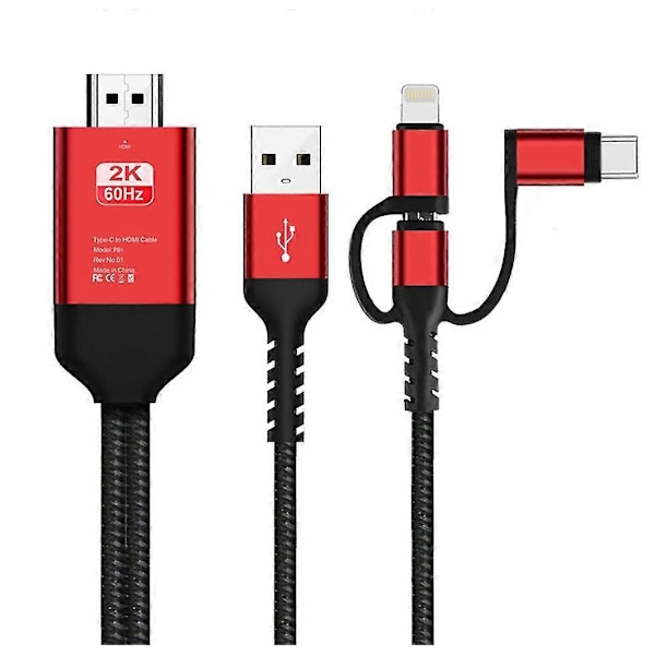3 i 1 Mhl Usb Type C Til Hdmi Kabel 1080p Hd Tv Adapter For Android & Ios