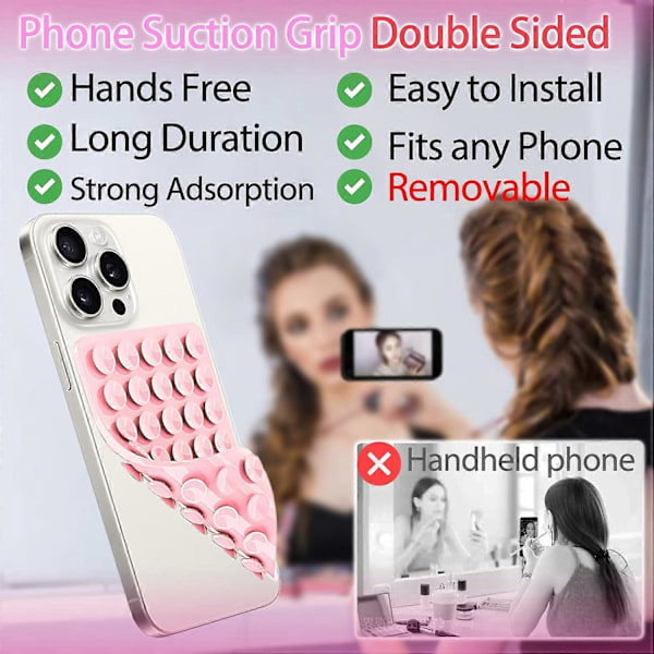 Silikon Sugekopp Telefondeksel Feste Dobbeltsidig, Telefontilbehør Håndfri Sterkt Grep Holder for Selfies og Videoer Rose Red