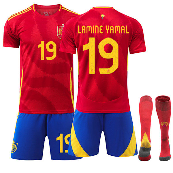 UEFA Euro 2024 Spania Hjemme Barn Fotballdrakt Nr. 19 Yamal Home Adult M