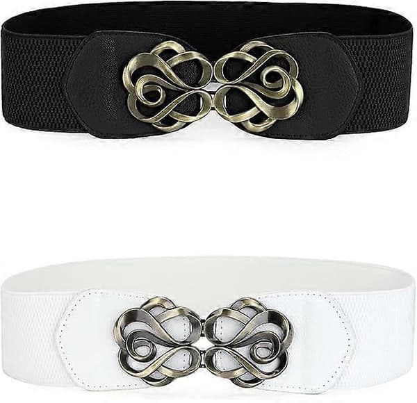 Elastiske belter for kvinner med metallspenne og stretch White black