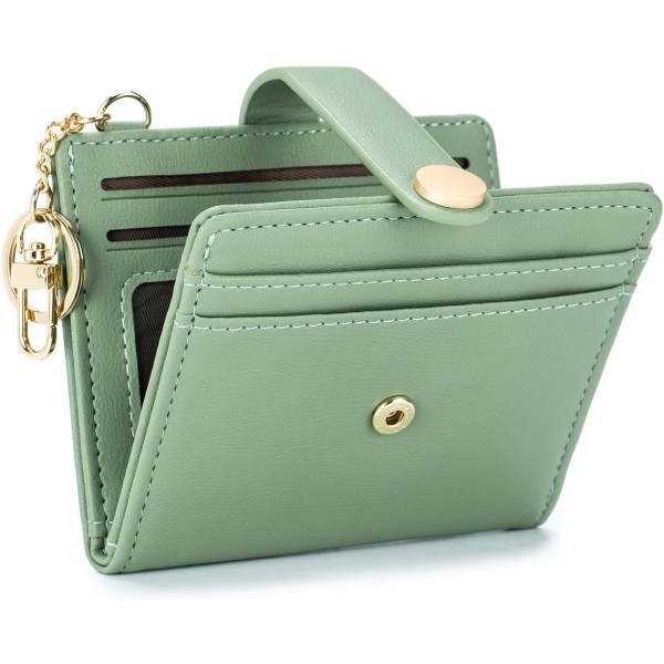 Naisten ohut lompakko, suojattu kaksinkertainen luottokorttiteline, vetoketjullinen kolikkotasku, henkilöllisyystodistusikkuna ja avaimenperä Green
