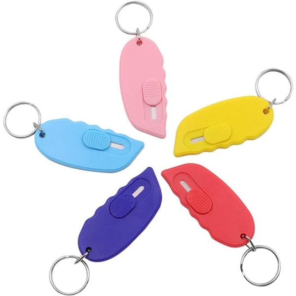 Mini Shrink Plastic Box Opener Keychain Plastic Letter Cutter Retractable Mini Blade Box Cutter Envelope Cutter 5pcs