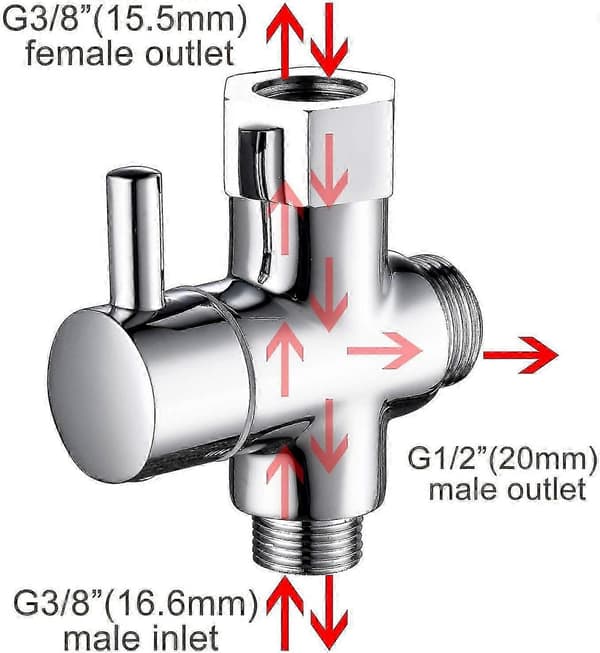 3-vägs mässingsventil 3/8\"-12/17 T-adapter för toalett, förkromad, DSF007D