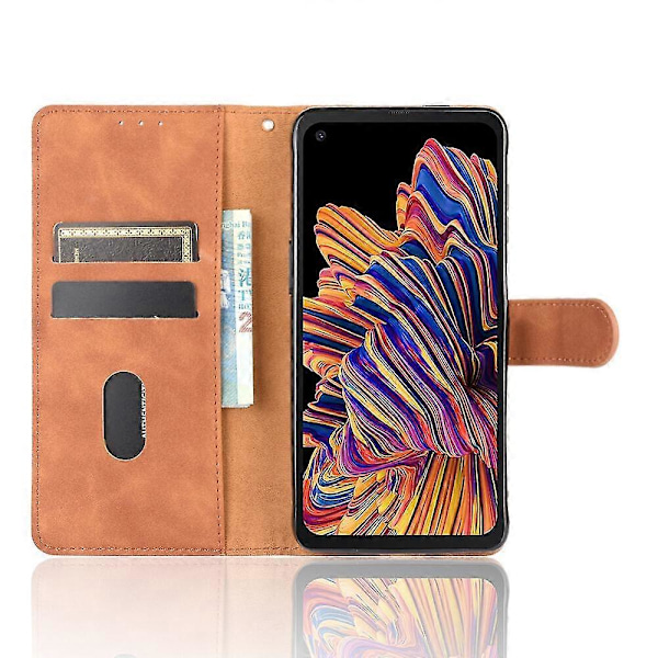 Fodral för Samsung Galaxy Xcover Pro Premium Läder med Korthållare Flip Folio Magnetiskt Fodral Etui Coque - Svart Brown