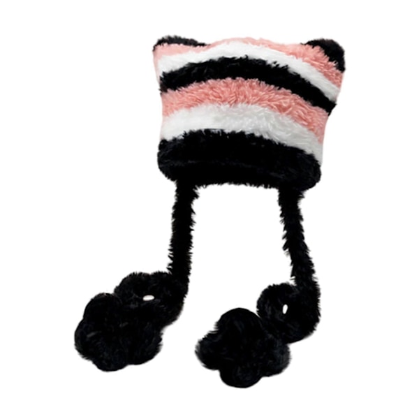 Mössa med kattöron för kvinnor, öronmuffar, vindtät skidmössa, vintermössa, blå och grå Pink and Black Hat Circumference 56cm to 58cm