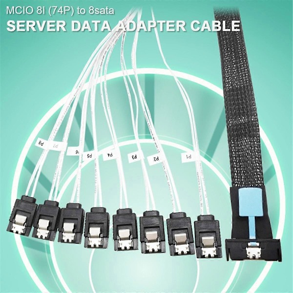 0,5M PCI-E Slimline SAS SFF-8654 8I til 8X SATA Server Harddisk Konverteringskabel SFF-8654 74P til 8xSATA 7P Ledning