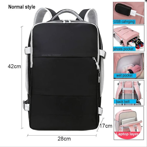 17 tommer USB Opladning Gymnastiktaske Dame Tør Våd Rygsæk Nylon Kvinde Studerende Skuldertaske Skole Laptop Rygsæk D