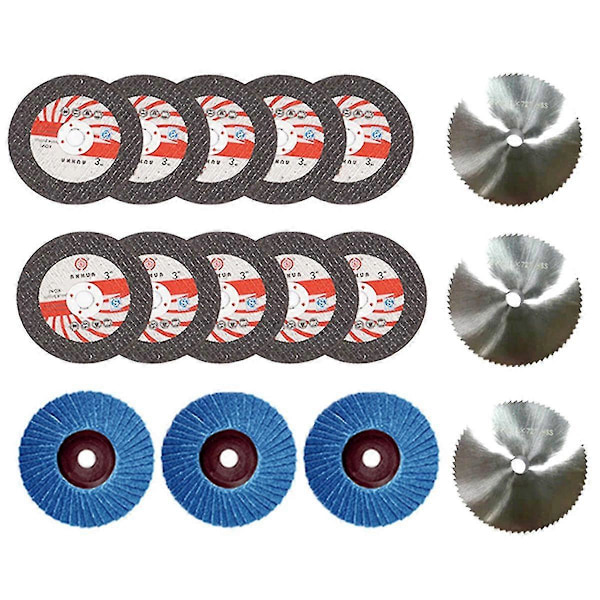 16 kpl 75x10 mm kulmahiomalaikkasarja puulle ja metallille, katkaisulaikka HSS-kovametallikiillotuslevy 12 V