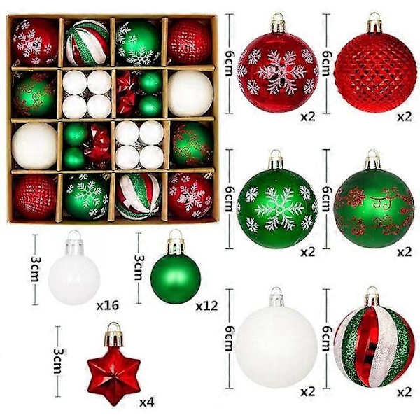 6cm Julekule Dekor Jule Treet Ball Ornament Anheng Hengende Dekor God Jul Dekor Hjem Nyttår 2024 Red Green White 3-6cm