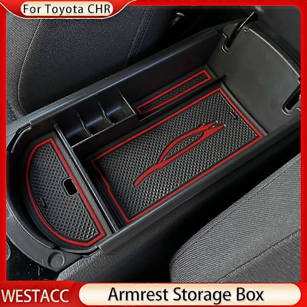 Bil Centerkonsol Armlænboks Opbevaringsboks til Toyota C-HR CHR 2016 - 2021 Organizer Container Holder Bakke Tilbehør red mat