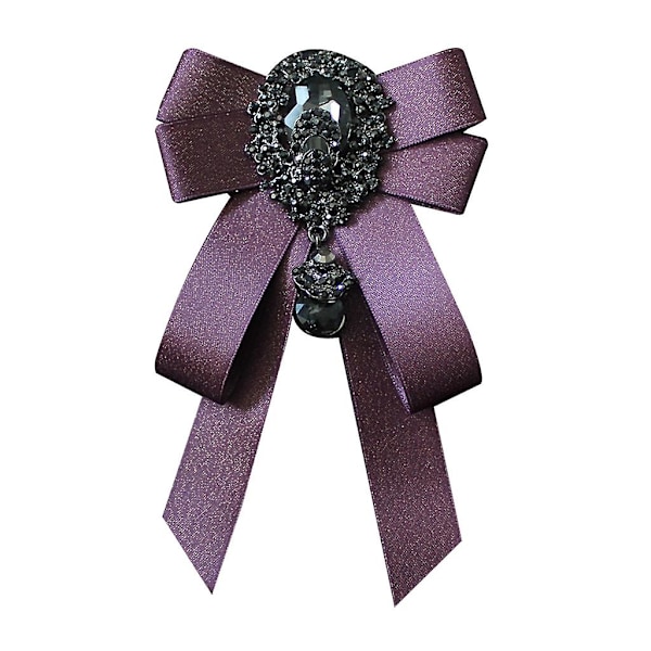 Mode Ribbonslips för Män och Kvinnor med Rhinestone Kristallbrosch Nål Lyxigt Bröllop Justerbara Slipsar Formell Fest Handgjord Slips Dark Purple