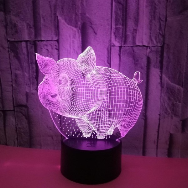 Justup Pig Natlys 3d Illusion Lampe Touch 7 Farveskiftende Sengeværelsesindretning Pige Børn Fødselsdagsgave Legetøj Svin Gaver