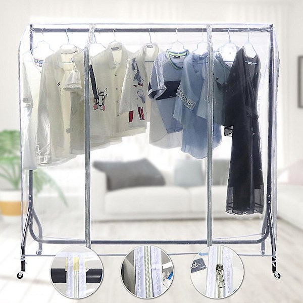 100% Nytt, Genomskinligt Klädställningsskydd PEVA Rälsställningsskydd Genomskinliga Zip-påsar Klädförvaring white 120*50*150