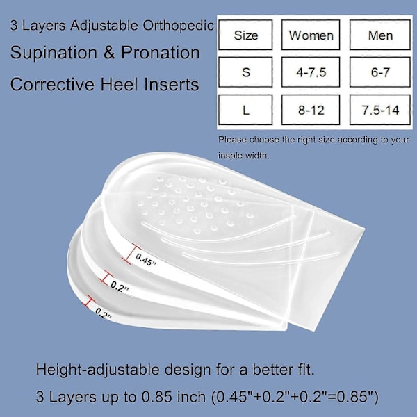 2/3 Lager Justerbar Ortopedisk Hälkil för Supination & Överpronation Korrigering Mediala & Laterala Hälkilinlägg för Knäsmärta, Kobenta L 11.2x6.5cm 3 Layer