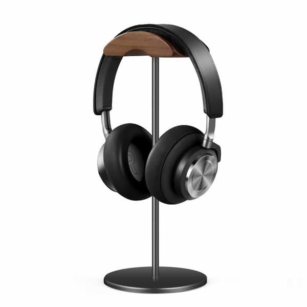 Hovedtelefonstativ, valnød og aluminium øretelefonholder, gaming headsetholder med kraftig solid base til alle L