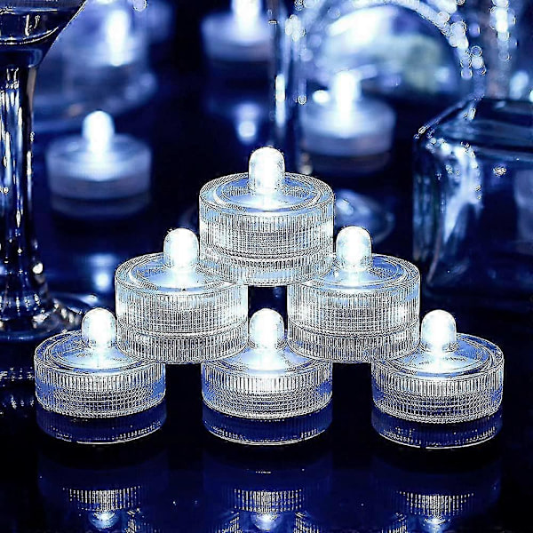 24 stk. Vanntette Runde Mini LED Telys Undervannslys White