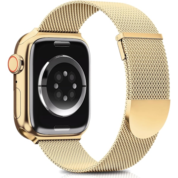 Opgraderet rem kompatibel med Apple Watch-remme til kvinder og mænd, dobbelt magnetisk justerbar udskiftningsrem til iWatch Series Fashion Metal Strap Gold 42/44/45/49mm