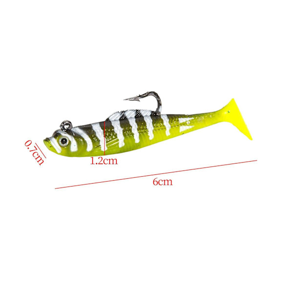 Kreativt fiskedrag krok verklighetstrogen realistiskt bete T-svans för utomhusbruk blå Yellow 60mmx12mmx7mm