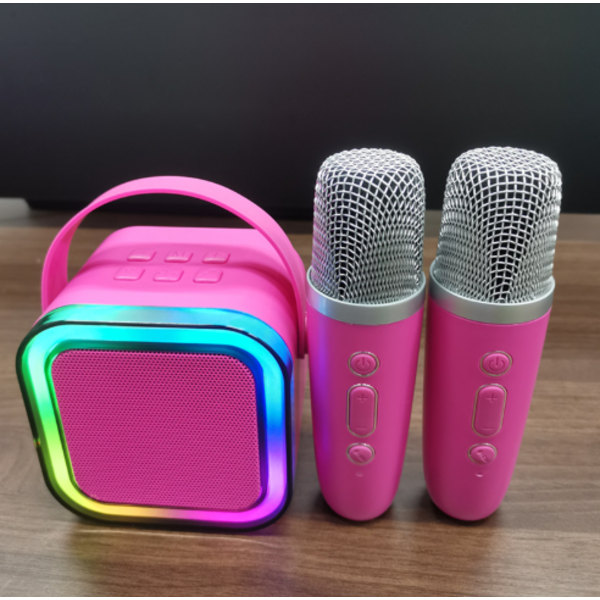 Mini Karaoke-maskin for barn og voksne, bærbar Bluetooth Karaoke-høyttaler med 2 trådløse mikrofoner, perfekt gave til jenters bursdagsfest Rose pink