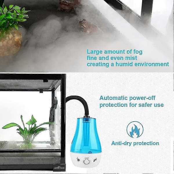 3l Reptil Terrarium Tank Luftfukter Tåkegenerator Vaporizer Blå