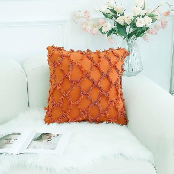 Wekity Orange Dekorative Pudebetræk 20 x 20 tommer Pakke med 2 Boho Pyntepudebetræk til Sofa og Sofaer, 100% Bomuld