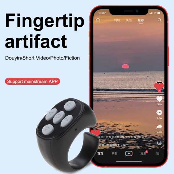 Bærbar Fingertop Vippering Mini Page Turner Mobiltelefon Fjernkontrollenhet Bluetooth-kompatibel videokontroller Hvit White