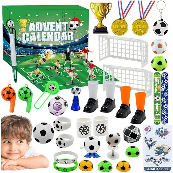 Fotbollsadventskalender, 24 stycken fotbollsprisleksaker, 2024 Adventskalender Nedräkningsgåva Medaljbelöning Ornament, Ungdomsfotbollstema Ornament